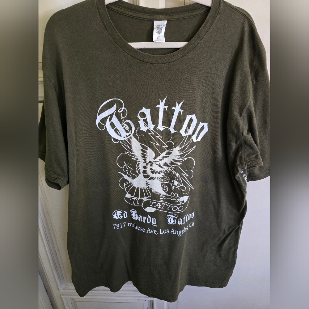 BRAND NEW Ed Hardy Oliv Tee with White Tattoo Graphic VTG Y2K